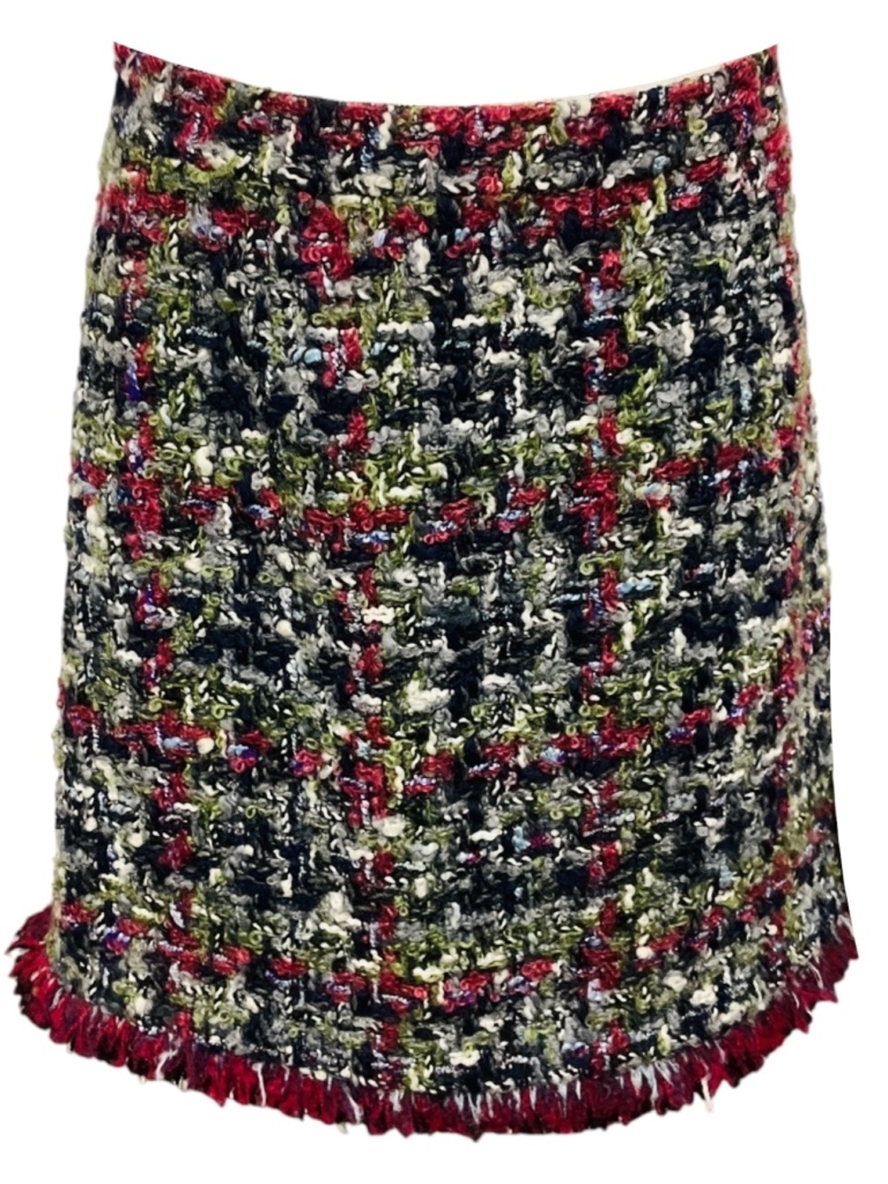 ETRO BURGUNDY / GREEN / NAVY MULTI WOOL AND MOHAIR TWEED SKIRT